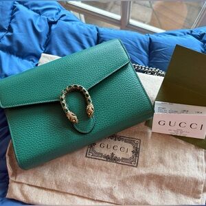 Gucci Dionysus Emerald Green Clutch/Wallet On Chain, EUC, Proof of Purchase